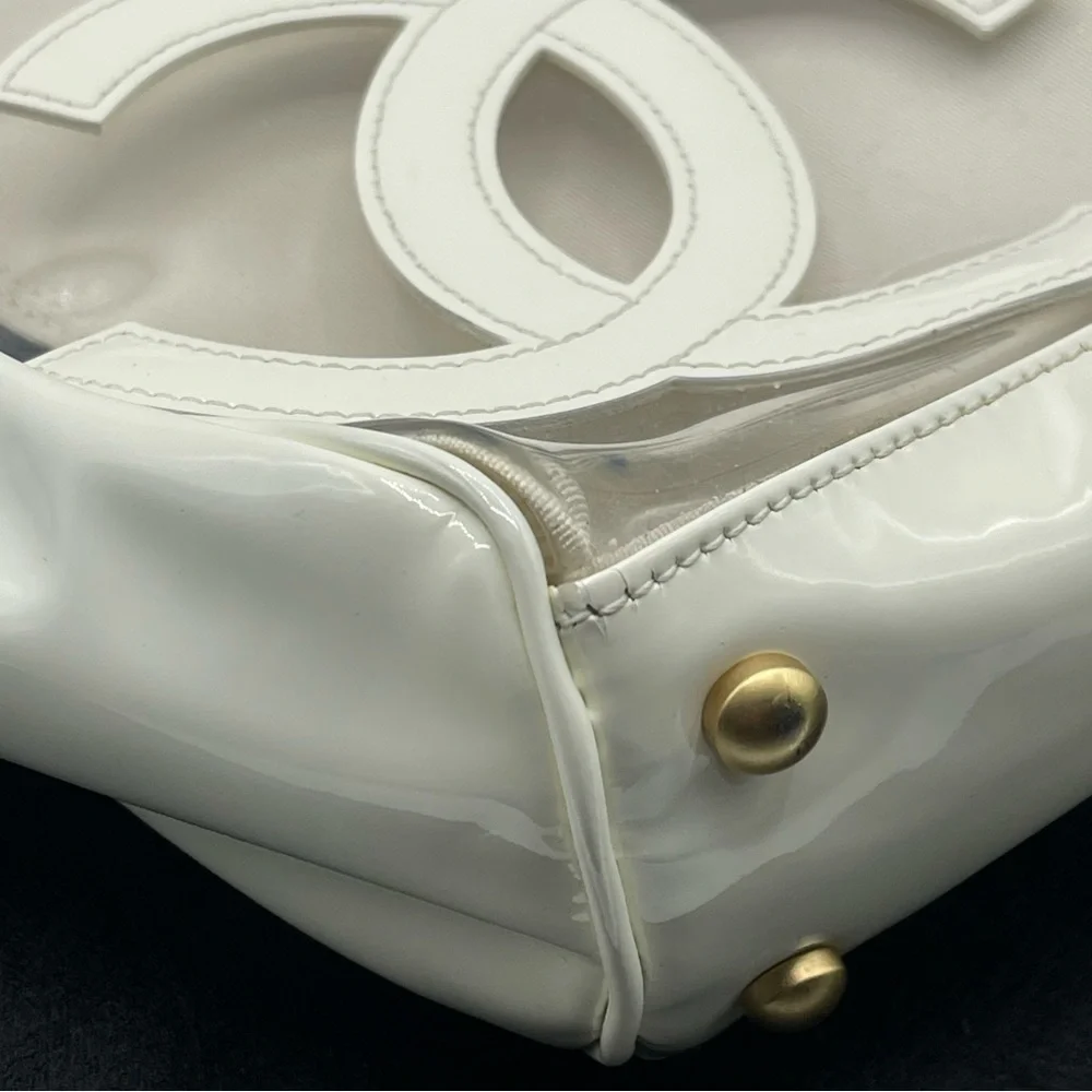 Chanel Vinyl Clear Triple CC Logo Coco Transparent Plastic Tote Shoulder Bag - Picture 5 of 16